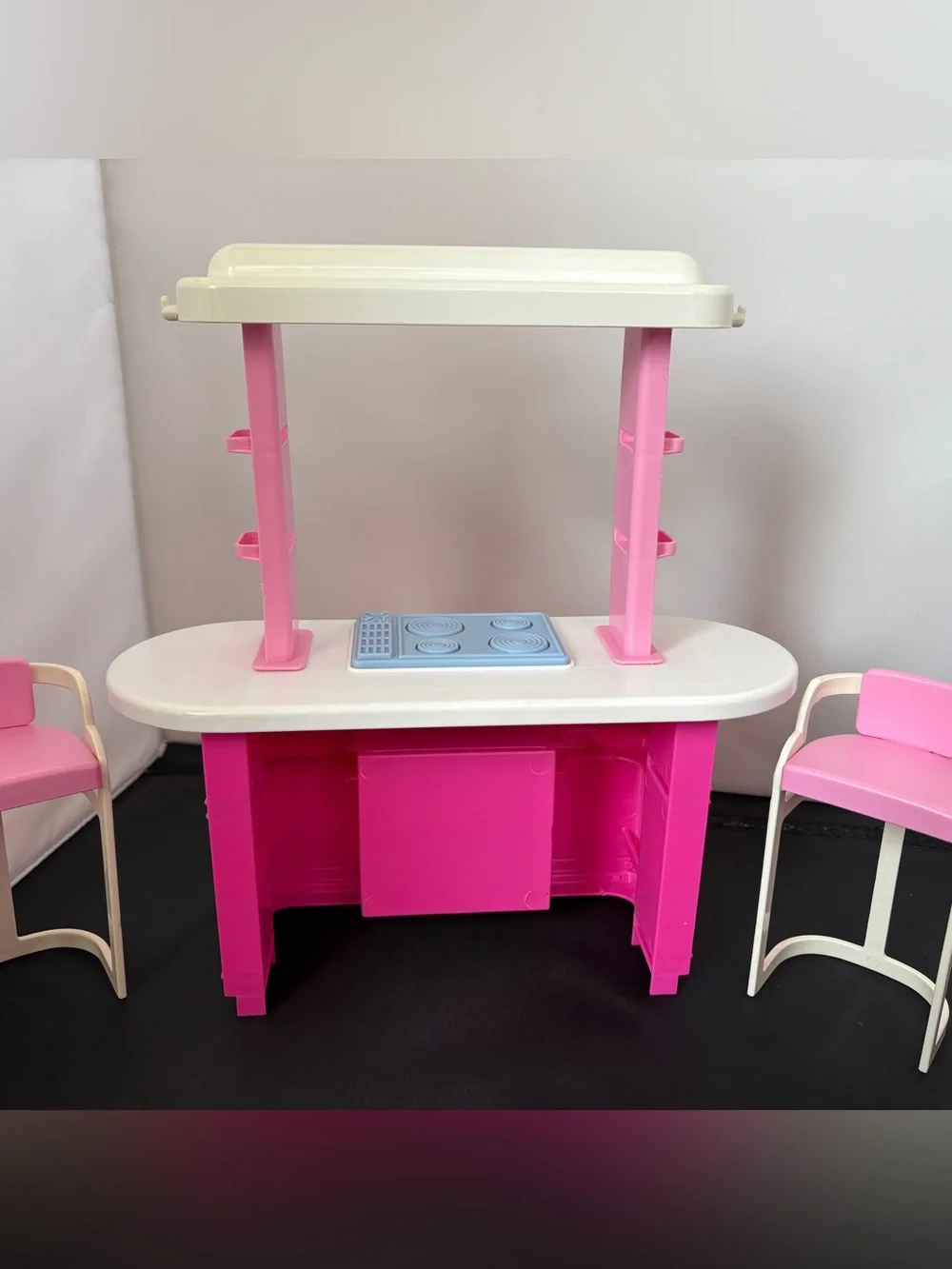 VTG Barbie Kitchen Playset 1990 Refrigerator Stove Sink Oven Chairs Accessories